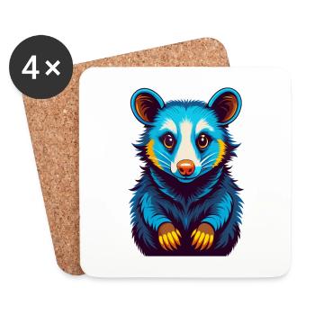 opossum coloré kawaii dessin animé personnage clipart - Dessous de verre (lot de 4) - blanc - Devant