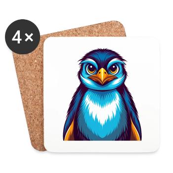 Pingouin coloré Kawaii Dessin animé Personnage Clipart - Dessous de verre (lot de 4) - blanc - Devant