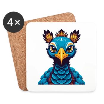 Peacock Colorful Kawaii Cartoon Character Clipart - Coasters (set of 4) - white - Front
