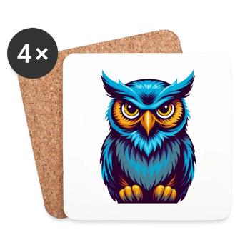 Owl Colorful Kawaii Cartoon Character Clipart - Coasters (set of 4) - white - Front