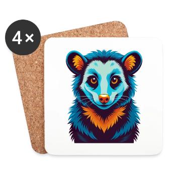 Opossum coloré Kawaii Dessin animé Personnage Clipart - Dessous de verre (lot de 4) - blanc - Devant