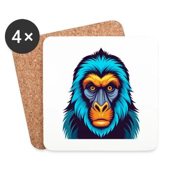 Mandrill coloré Kawaii Dessin animé Personnage Clipart - Dessous de verre (lot de 4) - blanc - Devant