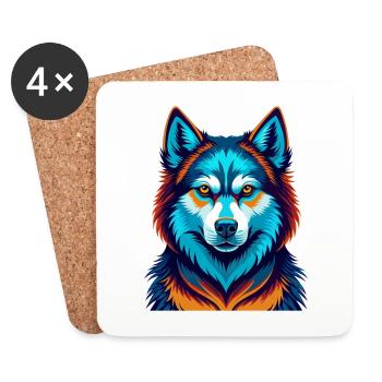 Husky Dog Colorful Kawaii Cartoon Character Pet - Coasters (set of 4) - white - Front