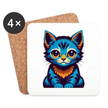 Kitten Colorful Kawaii Cartoon Character Clipart - Coasters (set of 4) - white - Front