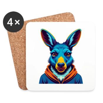 Kangaroo Colorful Kawaii Cartoon Character Clipart - Coasters (set of 4) - white - Front