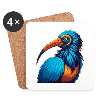 ibis coloré kawaii personnage de dessin animé clipart - Dessous de verre (lot de 4) - blanc - Devant