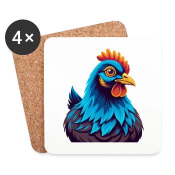 Poule coloré Kawaii dessin animé Personnage Clipart - Dessous de verre (lot de 4) - blanc - Devant
