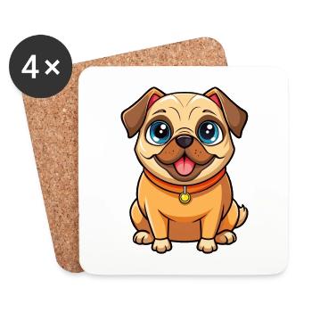 Pug Dog Cute Cartoon Character Kawaii Clipart - Coasters (set of 4) - white - Front