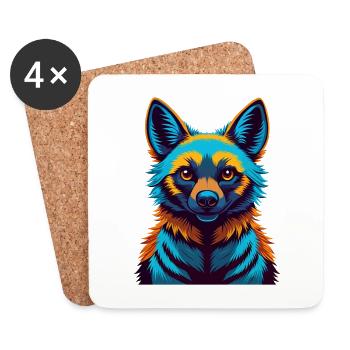 Aardwolf coloré Kawaii Dessin animé Personnage Clipart - Dessous de verre (lot de 4) - blanc - Devant