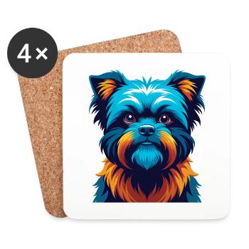 Affenpinscher chien coloré Kawaii dessin animé Clipart - Dessous de verre (lot de 4) - blanc - Devant