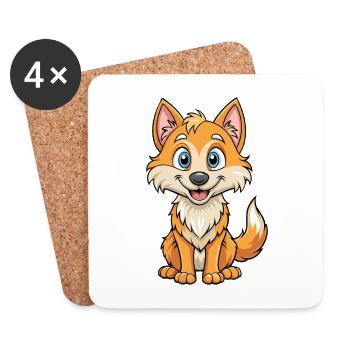 Wolf Cute Cartoon Character Kawaii Clipart - Coasters (set of 4) - white - Front
