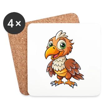 vautour mignon personnage de dessin animé Kawaii Clipart - Dessous de verre (lot de 4) - blanc - Devant