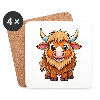 yak mignon personnage de dessin animé kawaii clipart - Dessous de verre (lot de 4) - blanc - Devant