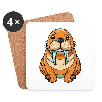 morse mignon personnage de dessin animé Kawaii Clipart - Dessous de verre (lot de 4) - blanc - Devant