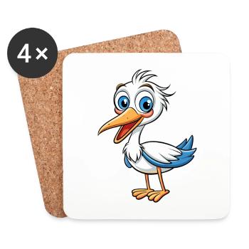 Cigogne mignon personnage de dessin animé Kawaii Clipart - Dessous de verre (lot de 4) - blanc - Devant