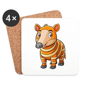 Tapir Cute Cartoon Character Kawaii Clipart - Coasters (set of 4) - white - Front