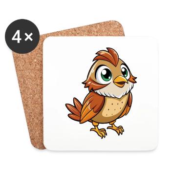 Spatz Niedliche Zeichentrickfigur Kawaii Clipart - Untersetzer (4er-Set) - Weiß - Vorne