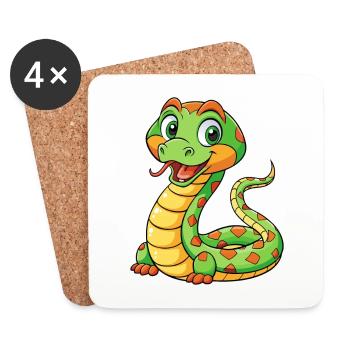 serpent mignon personnage de dessin animé Kawaii Clipart - Dessous de verre (lot de 4) - blanc - Devant