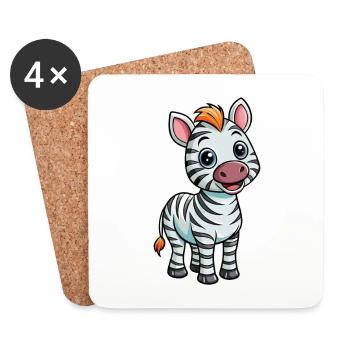 Zebra Niedliche Zeichentrickfigur Kawaii Clipart - Untersetzer (4er-Set) - Weiß - Vorne