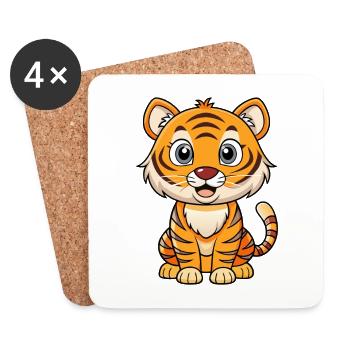 Tiger Cute Cartoon Character Kawaii Clipart - Coasters (set of 4) - white - Front