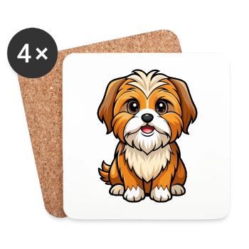 Shih Tzu chien dessin animé personnage Kawaii Clipart - Dessous de verre (lot de 4) - blanc - Devant