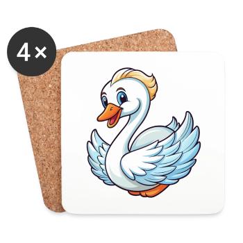 cygne mignon personnage de dessin animé Kawaii Clipart - Dessous de verre (lot de 4) - blanc - Devant