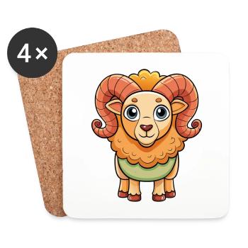 Ram Niedliche Zeichentrickfigur Kawaii Clipart - Untersetzer (4er-Set) - Weiß - Vorne