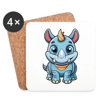 Rhino Cute Cartoon Character Kawaii Clipart - Coasters (set of 4) - white - Front