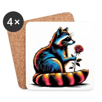 Raton laveur - Dessous de verre (lot de 4) - blanc - Devant