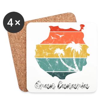 Gran Canaria carte contour Îles Canaries rétro vintage - Dessous de verre (lot de 4) - blanc - Devant