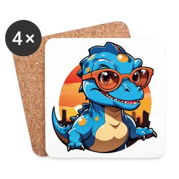 Kleiner süßer Baby Dino Stegosaurus mit Brille - Untersetzer (4er-Set) - Weiß - Vorne