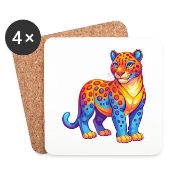 Amur Leopard Colorful Kawaii Cartoon Character - Coasters (set of 4) - white - Front