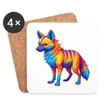 Aardwolf coloré Kawaii Dessin animé Personnage Clipart - Dessous de verre (lot de 4) - blanc - Devant