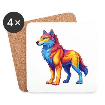 Arctic Wolf Colorful Kawaii Cartoon Character - Coasters (set of 4) - white - Front