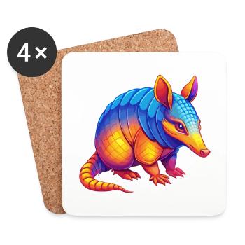 Armadillo Colorful Kawaii Cartoon Character Animal - Coasters (set of 4) - white - Front