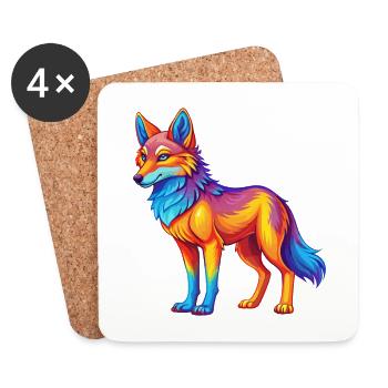 Coyote Colorful Kawaii Cartoon Character Clipart - Coasters (set of 4) - white - Front