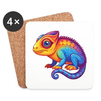 Caméléon coloré Kawaii dessin animé Personnage Animal - Dessous de verre (lot de 4) - blanc - Devant
