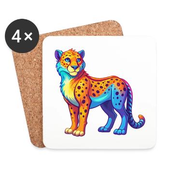 Cheetah Colorful Kawaii Cartoon Character Clipart - Coasters (set of 4) - white - Front