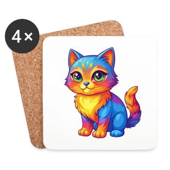 Cat Colorful Kawaii Cartoon Character Clipart - Coasters (set of 4) - white - Front