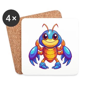 Craw coloré Kawaii Dessin animé Personnage Clipart - Dessous de verre (lot de 4) - blanc - Devant