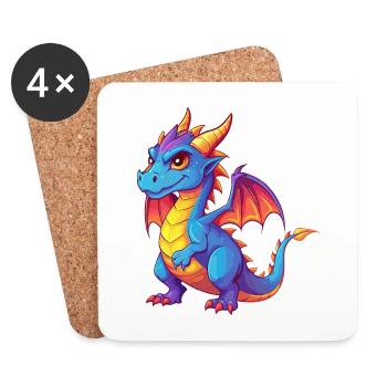 Drache Bunte Kawaii Cartoon Figur Clipart - Untersetzer (4er-Set) - Weiß - Vorne