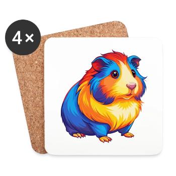 Cochon d’Inde Coloré Kawaii Dessin animé Personnage Animal de compagnie - Dessous de verre (lot de 4) - blanc - Devant
