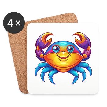 crabe coloré kawaii personnage de dessin animé clipart - Dessous de verre (lot de 4) - blanc - Devant