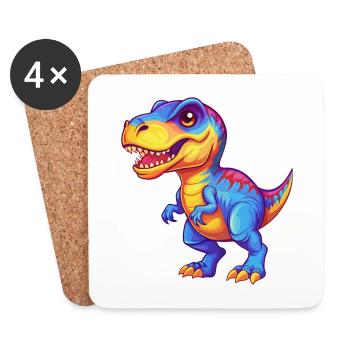 dinosaure coloré kawaii personnage de dessin animé clipart - Dessous de verre (lot de 4) - blanc - Devant