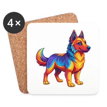 chien coloré kawaii dessin animé personnage clipart - Dessous de verre (lot de 4) - blanc - Devant