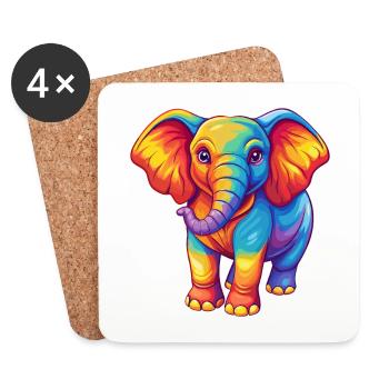 Elefant Bunte Kawaii Cartoon Figur Clipart - Untersetzer (4er-Set) - Weiß - Vorne