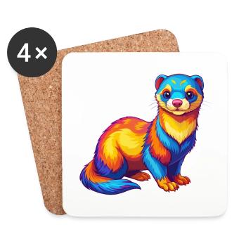 Ferret coloré Kawaii Dessin animé Personnage Clipart - Dessous de verre (lot de 4) - blanc - Devant