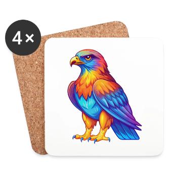 Hawk coloré Kawaii Dessin animé Personnage Clipart - Dessous de verre (lot de 4) - blanc - Devant