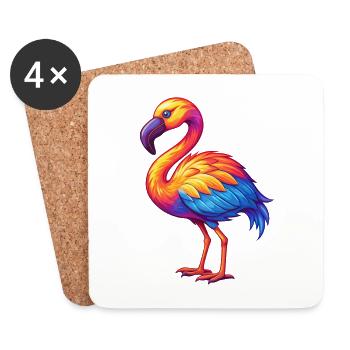 flamant rose coloré kawaii dessin animé personnage clipart - Dessous de verre (lot de 4) - blanc - Devant
