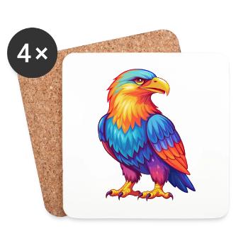 Eagle Colorful Kawaii Cartoon Character Clipart - Coasters (set of 4) - white - Front